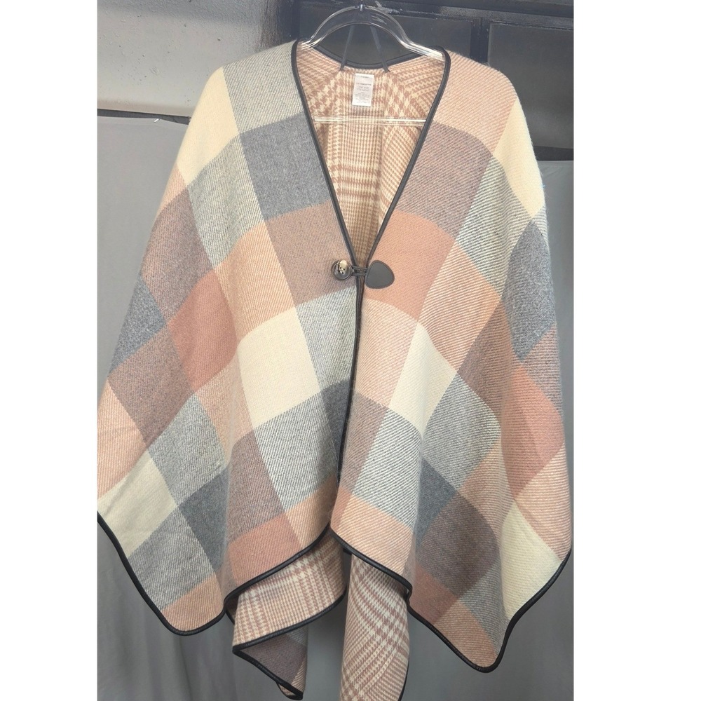 Liz Claiborne Poncho Cape Womens OS Multi Excellent Plaid Toggle Trim Y2K